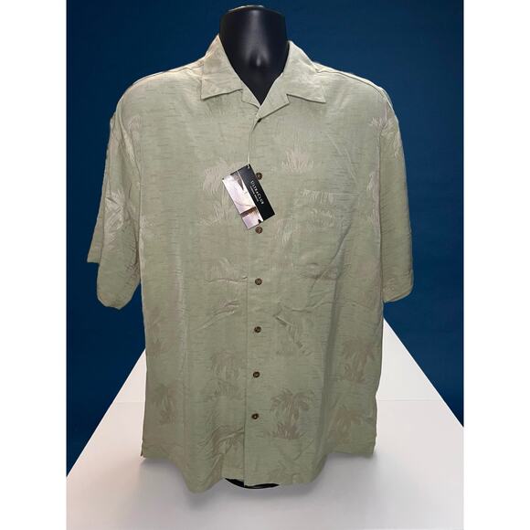 New UltraClub Cabana Breeze Men’s Large Olive Green Palm Tree Hawaiian Shirt - Picture 3 of 15